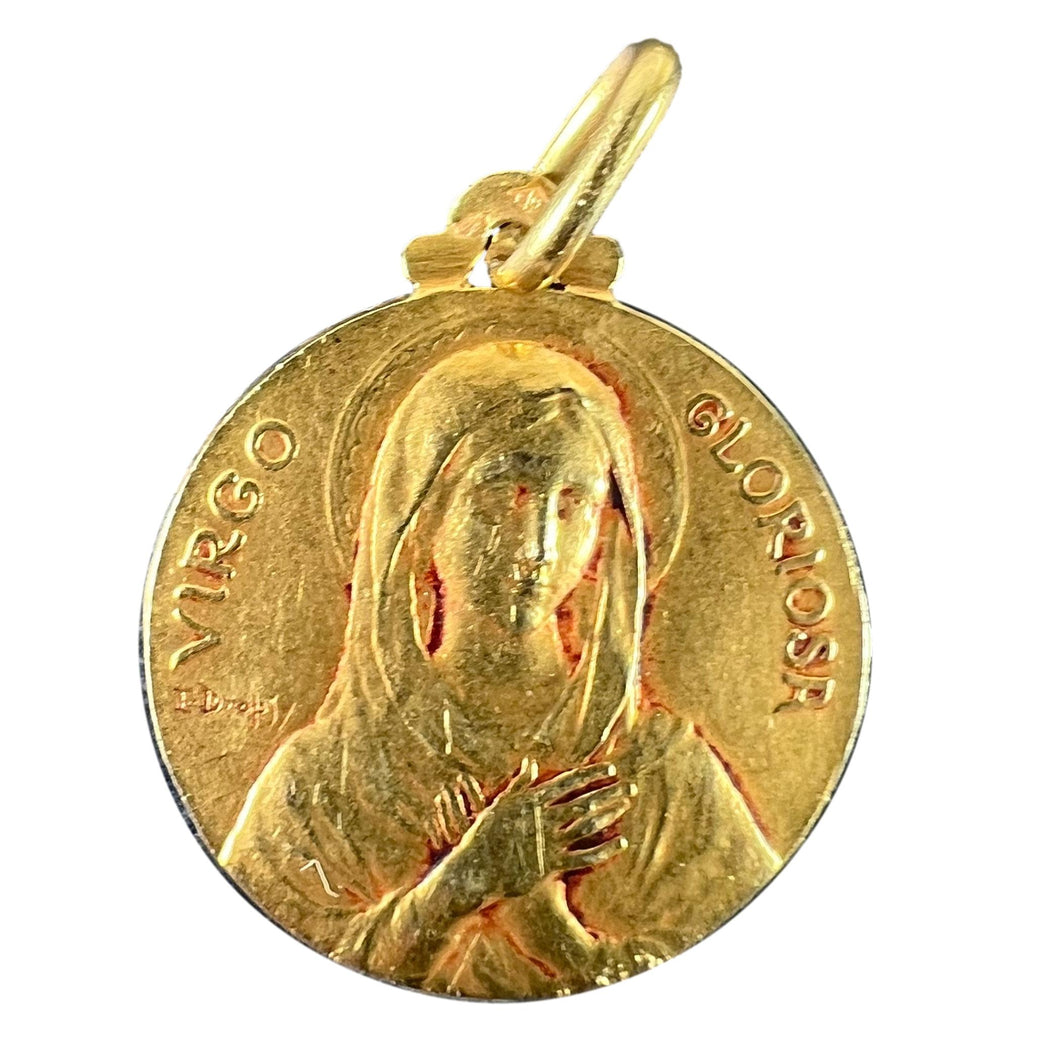French Dropsy Virgo Gloriosa 18K Yellow Gold Virgin Mary Medal Pendant