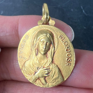 French Dropsy Virgo Gloriosa 18K Yellow Gold Virgin Mary Medal Pendant