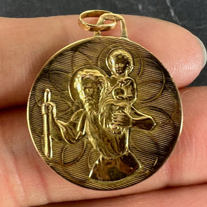 Vintage French St Christopher Double-Sided 18K Yellow Gold Medal Pendant