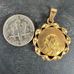 Italian 18K Yellow Gold Virgin Mary Twisted Frame Medal Pendant