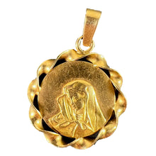 Load image into Gallery viewer, Italian 18K Yellow Gold Virgin Mary Twisted Frame Medal Pendant
