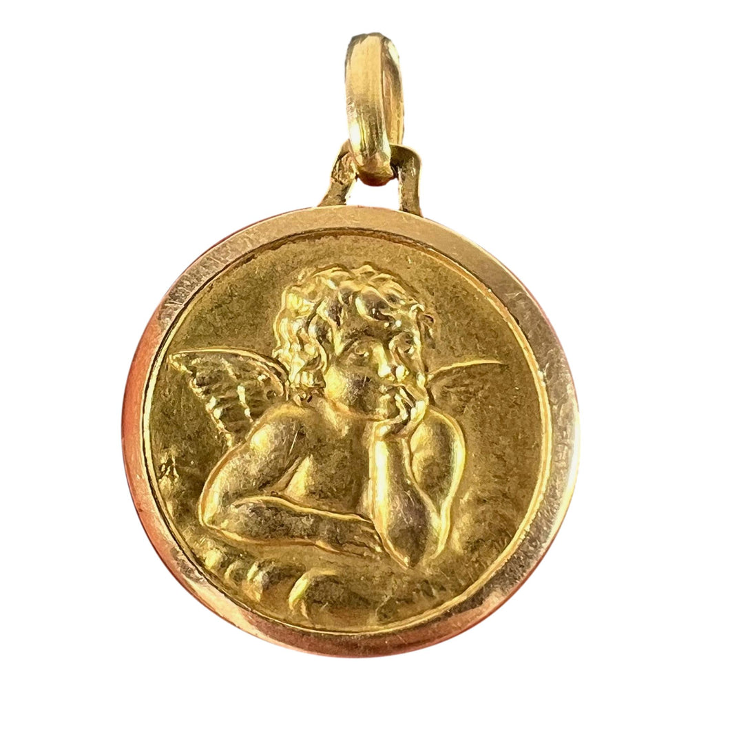 Vintage French Raphael’s Cherub 18K Yellow Gold Medal Pendant