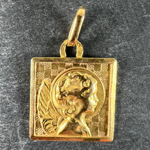 Load image into Gallery viewer, Vintage French Perroud Raphael’s Cherub 18K Yellow Gold Square Medal Pendant
