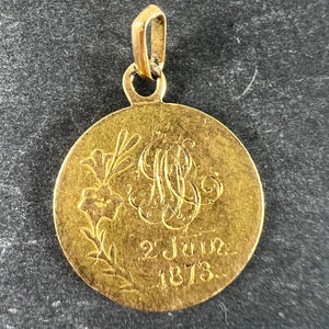 Antique French Virgin Mary 18K Yellow Gold Medal Pendant