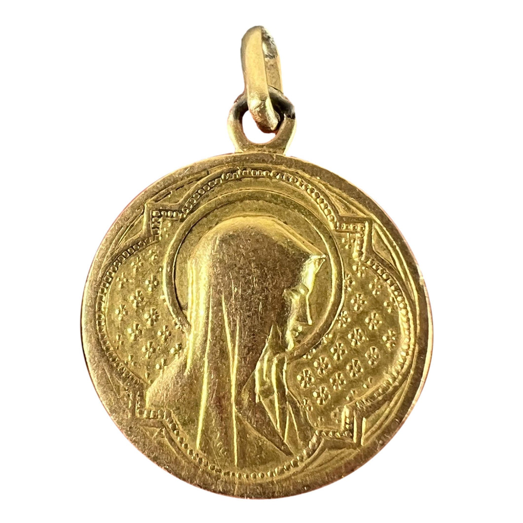 Antique French Virgin Mary 18K Yellow Gold Medal Pendant