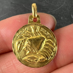 French 18K Yellow Gold Zodiac Cancer Charm Pendant
