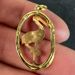French 18K Yellow Rose Gold Stork Charm Pendant