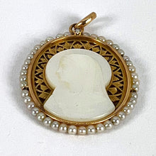 Load image into Gallery viewer, Vintage French 18K Yellow Gold Pearl Mother-of-Pearl Virgin Mary Charm Pendant
