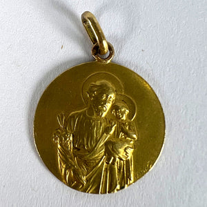 French Tairac Saint Joseph and Jesus 18K Yellow Gold Medal Pendant