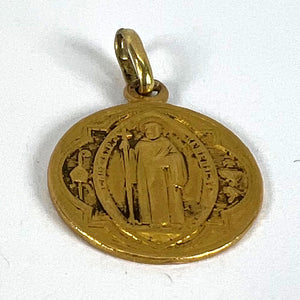 Antique French Saint Benedict 18 Karat Yellow Gold Medal Charm Pendant