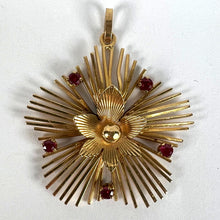 Load image into Gallery viewer, Vintage French Flower Sunburst 18K Yellow Gold Ruby Pendant Necklace
