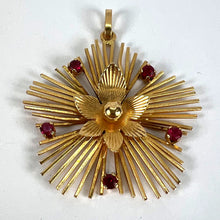 Load image into Gallery viewer, Vintage French Flower Sunburst 18K Yellow Gold Ruby Pendant Necklace
