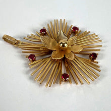 Load image into Gallery viewer, Vintage French Flower Sunburst 18K Yellow Gold Ruby Pendant Necklace
