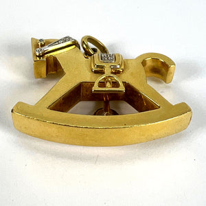 Al Angiolino & Zogno Italian Large Rocking Horse 18K Yellow White Gold Diamond Pendant