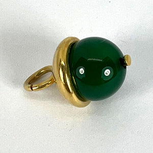 18K Yellow Gold Green Agate Sphere Charm Pendant