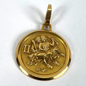 Vintage French Perroud Gemini Zodiac 18K Yellow Gold Medal Pendant