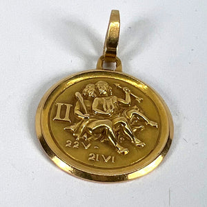 Vintage French Perroud Gemini Zodiac 18K Yellow Gold Medal Pendant