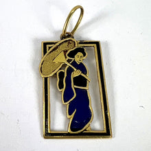 Load image into Gallery viewer, Vintage Deco Japanese Lady Geisha Kimono Enamel 18K Yellow Gold Charm Pendant
