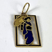 Load image into Gallery viewer, Vintage Deco Japanese Lady Geisha Kimono Enamel 18K Yellow Gold Charm Pendant
