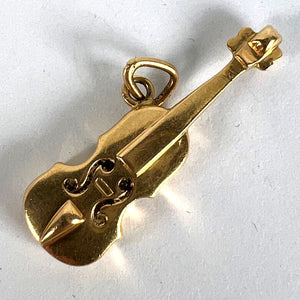 Vintage French Violin 18K Yellow Gold Enamel Charm Pendant