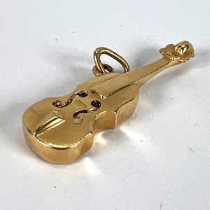 Vintage French Violin 18K Yellow Gold Enamel Charm Pendant