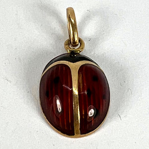 Vintage French Seven Spot Ladybird 18K Yellow Gold Enamel Lucky Charm Pendant