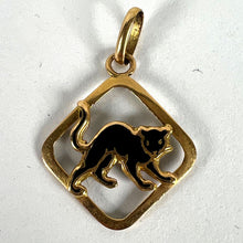 Load image into Gallery viewer, Vintage French Lucky Black Cat Enamel 18K Yellow Gold Charm Pendant
