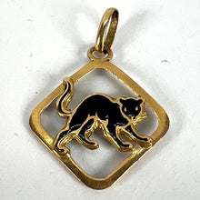 Load image into Gallery viewer, Vintage French Lucky Black Cat Enamel 18K Yellow Gold Charm Pendant
