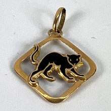 Load image into Gallery viewer, Vintage French Lucky Black Cat Enamel 18K Yellow Gold Charm Pendant
