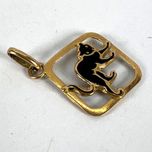 Load image into Gallery viewer, Vintage French Lucky Black Cat Enamel 18K Yellow Gold Charm Pendant
