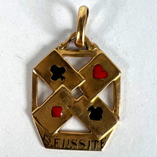 Load image into Gallery viewer, French 18K Yellow Gold Enamel ‘Reussite’ Aces Gambling Cards Lucky Charm Pendant

