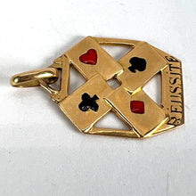 Load image into Gallery viewer, French 18K Yellow Gold Enamel ‘Reussite’ Aces Gambling Cards Lucky Charm Pendant

