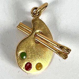 Vintage French Artist's Palette 18K Yellow Gold Enamel Charm Pendant