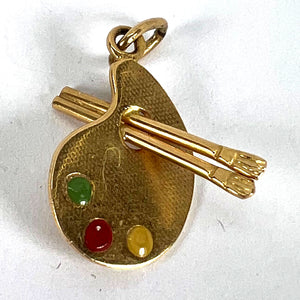 Vintage French Artist's Palette 18K Yellow Gold Enamel Charm Pendant