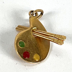 Vintage French Artist's Palette 18K Yellow Gold Enamel Charm Pendant