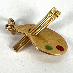 Vintage French Artist's Palette 18K Yellow Gold Enamel Charm Pendant