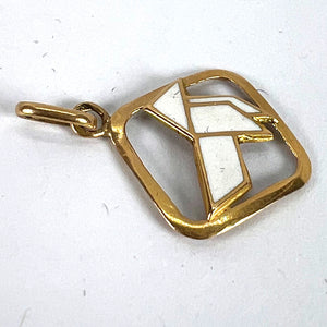Vintage French White Origami Bird Enamel 18K Yellow Gold Charm Pendant