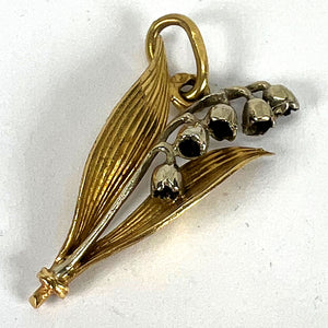 Vintage French Lily of the Valley Flower 18K White Yellow Gold Charm Pendant