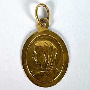 French Mazzoni 18K Yellow Gold Virgin Mary Oval Medal Pendant