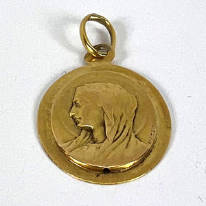 French Mazzoni 18K Yellow Gold Virgin Mary Oval Medal Pendant