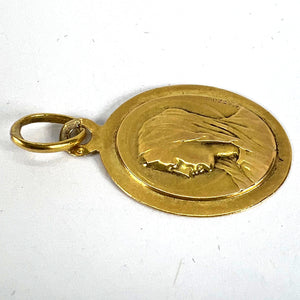 French Mazzoni 18K Yellow Gold Virgin Mary Oval Medal Pendant