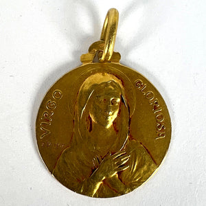 French Dropsy Virgo Gloriosa 18K Yellow Gold Virgin Mary Medal Pendant