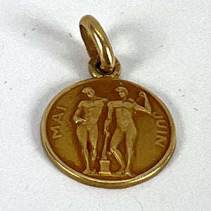 French Zodiac Gemini Starsign 18K Yellow Gold Charm Pendant