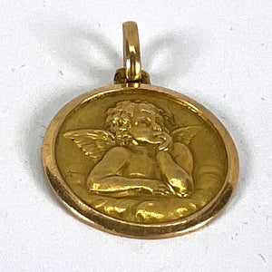 Vintage French Raphael’s Cherub 18K Yellow Gold Medal Pendant