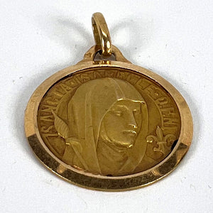 Vintage French Saint Isabelle of France 18 Karat Yellow Gold Medal Charm Pendant