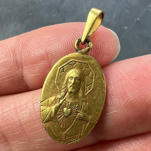 French Arnault Madonna and Child Sacred Heart 18K Yellow Gold Medal Pendant