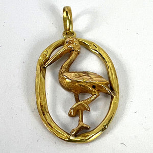 French 18K Yellow Rose Gold Stork Charm Pendant