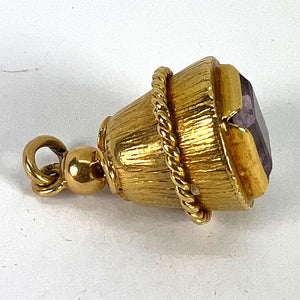 Vintage 18 Karat Yellow Gold Amethyst Barrel Charm Pendant