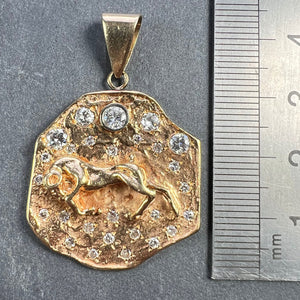 Zodiac Taurus Aries 14K Yellow Gold Diamond Medal Pendant