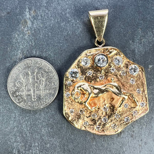 Zodiac Taurus Aries 14K Yellow Gold Diamond Medal Pendant